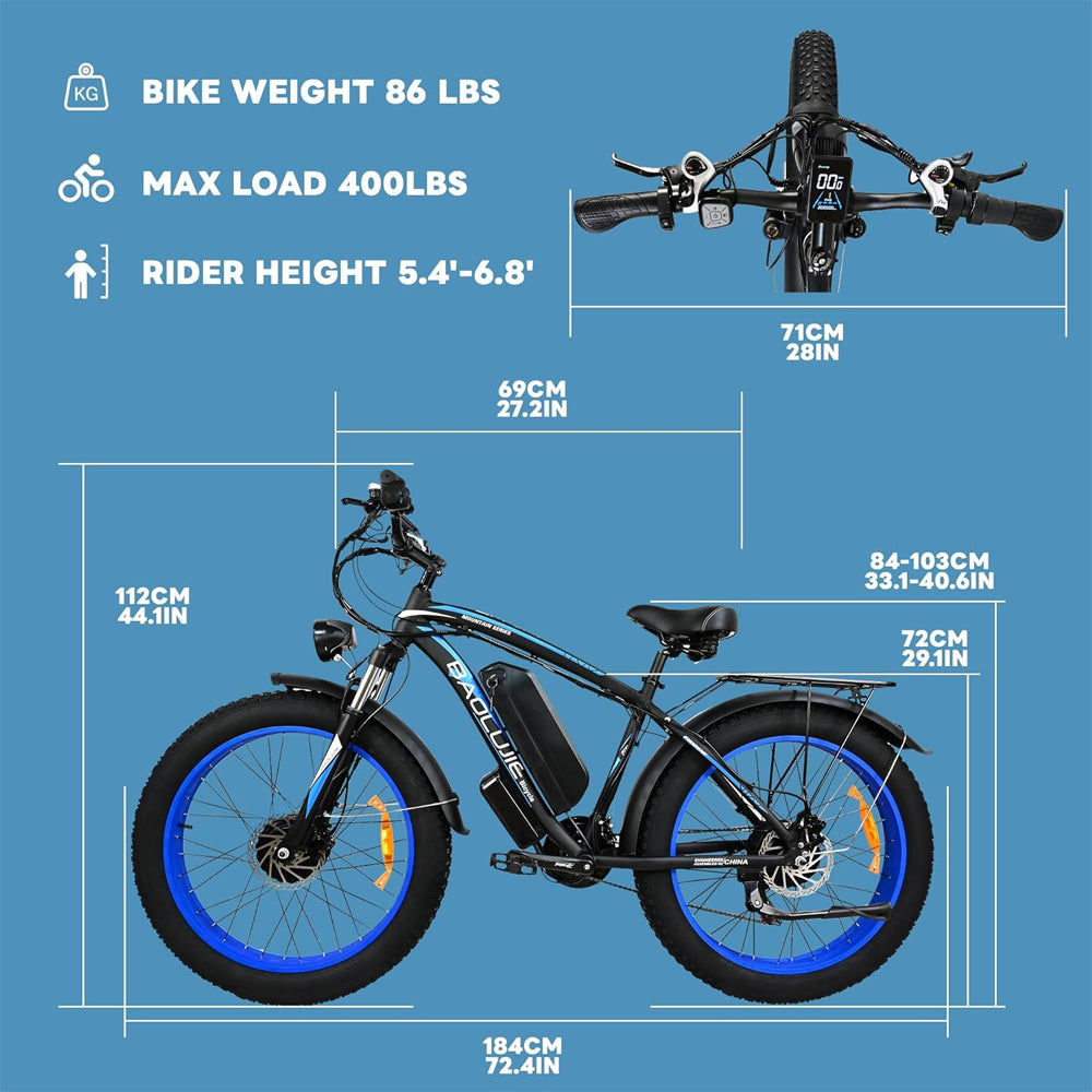 2000W Electric Bike with 20Ah Removable Battery 26"×4“Fat Tire Ebike for Adults 35MPH 80Miles Electric Bicycles with Shi-Mano 21 Speed Lockable Front Sespension Hydraulic Disc Brake