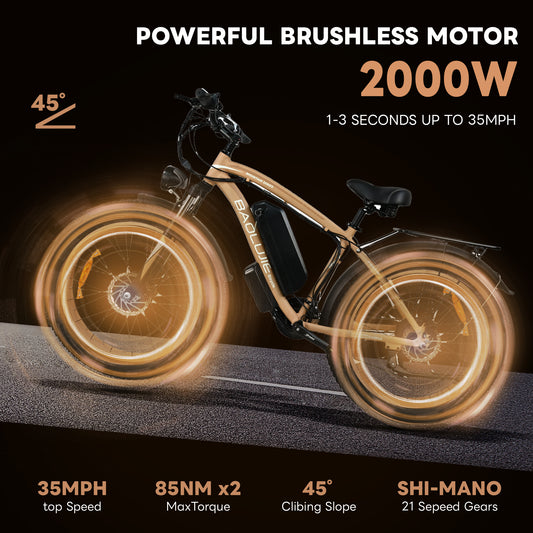 BAOLUJIE Dual Drive 2000W Mountain Electric Bicycle for Adults Khaki