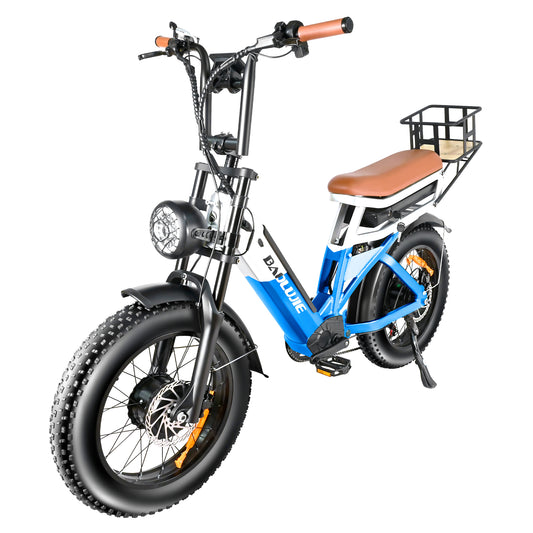 BAOLUJIE 2000W Dual Motor Retro Electric Bicycle E-bike Lockable Suspension Blue